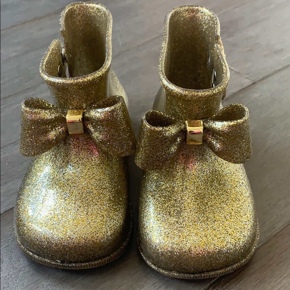Mini Melissa Sparkly gold rain boots